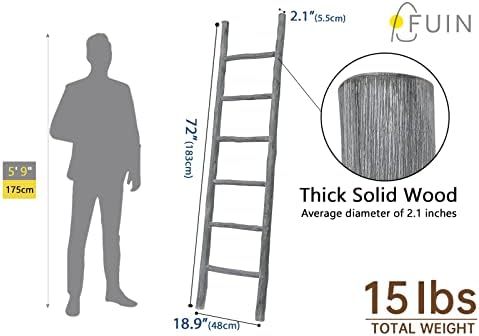 FUIN Blanket Ladder, 6ft Rustic Solid Wood Decorative Ladder, Light Grey - Image 6