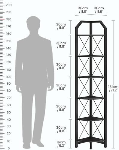 CHOEZON 6-Tier Corner Shelf, Industrial Corner Bookshelf, 71.2" Display Storage Stand, Plant Stand Display Shelf, Tall Bookcase for Bedroom, Living Room, Home Office, Black TCJ11BB - Image 2