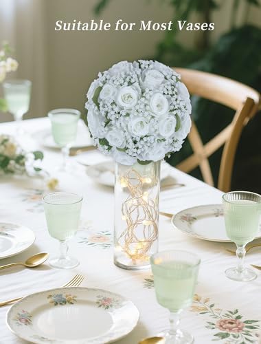 BLOSMON White Flowers for Wedding Centerpieces: 10 Pcs, Rose Babys Breath - Image 6