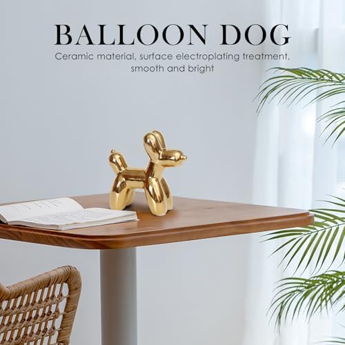 Notakia Large Golden Cute Ceramics Balloon Dog Statue Crafts Living Room Desktop Decorations,Handmade Modern Small Ceramic Animal Statue Ornament Home Decor Accents - Image 5