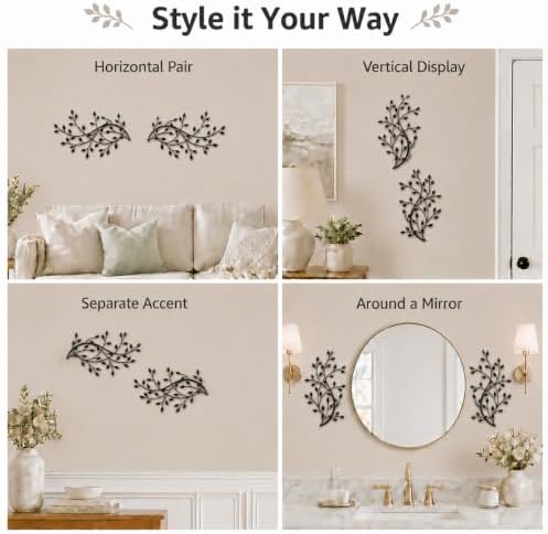 Meltset Metal Tree Leaf Wall Decor, Vine Olive Leaf Branch Wall Art,Black Wrought Iron Artwork above The Bed, Living Room, Indoor and Outdoor (S/Black) - Image 5
