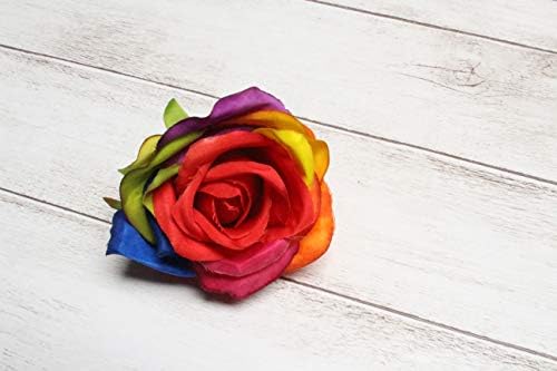 Ooki 25 Handmade Artificial Silk Rainbow Rose Heads Bridesmaid Flower Bush Arrangement Home Decor Wedding Party Celebration Centerpiece DIY - Image 3