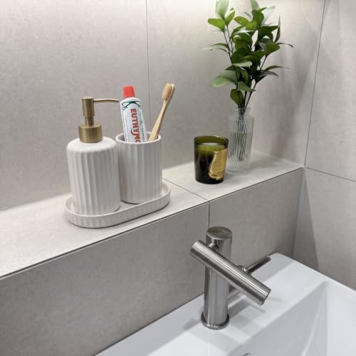 Sand White Oval Ceramic Vanity Tray for Bathroom Counter, Soap Dish - Image 7