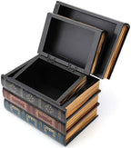 Tosnail 2 Pack Decorative Book Boxes Wooden Antique Book Decorations Vintage Storage Box - Image 7