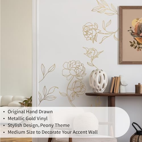 Gold Metallic Wall Decals Peel and Stick Large Floral Sketch Minimal Line Transfer Stickers for Wall-Mounted Mirror Decor Living Room Adult Gifts for Mom, Rose - Image 6