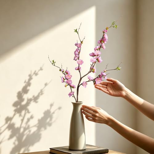 Pink Cherry Blossom Branches Artificial Plum Blossom Fake Flowers Artificial Flowers Silk Flowers 4PCS 35.4'' Long Stem Artificial Flowers for Tall Vase for Indoor Home Decoration,No Vase - Image 6