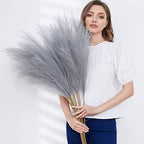 Faux Pampas Grass, Set of 9 Stems 37'' Tall Fluffy Fake Pompas Floral, Large Artificial Pompous Branches for Floor Vase Fillers, Pompas Decorativas, Boho Farmhouse Wedding Home Decor(Grey) by QUBITFUL