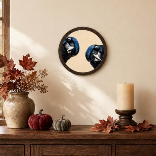 Whimsical Blue Crow Bird Round Framed Wall Art - Image 2