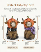 GoGnome Halloween Highland Cow Figurines Set of 2, Cute Pumpkin Head Cow Resin Statues with Scarves & Horn Details Farmhouse Fall Tabletop Decorations (Brown Highland Cow) - Image 3