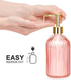 Haturi Bathroom Accessories Set, 4 Pcs Pink Glass Bathroom Accessories Sets Complete w/Lotion Soap Dispenser, Toothbrush Holder, Apothecary Jar, Vanity Tray, Bathroom Decor, Gift for Home Apartment - Image 5