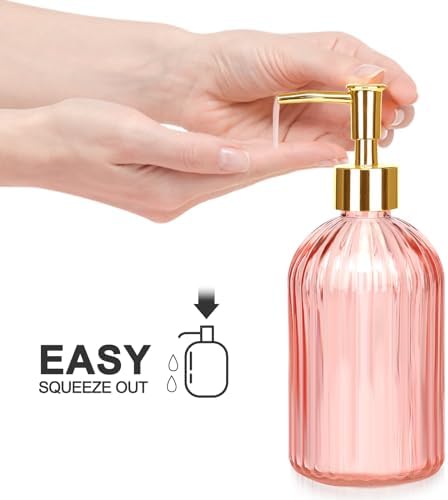 Haturi Bathroom Accessories Set, 4 Pcs Pink Glass Bathroom Accessories Sets Complete w/Lotion Soap Dispenser, Toothbrush Holder, Apothecary Jar, Vanity Tray, Bathroom Decor, Gift for Home Apartment - Image 5