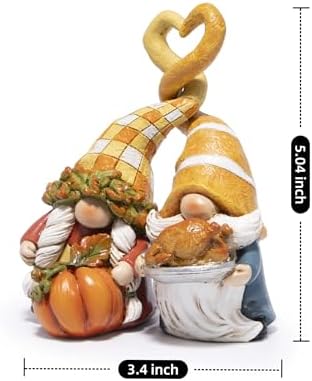 Hodao Thanksgiving Decorations for Table, Resin Fall Thanksgiving Gnome Figurines with Turkey, Pumpkin & Heart, Festive Gift for Autumn Home Decor - 2 Pcs - Image 6