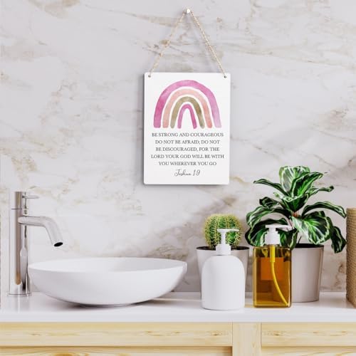 Inspirational Boho Scripture Wall Art Bible Verses Joshua 1:9 Wooden Hanging Sign Prayer Room Decor Religious Gift Christian Wall Decor for Home Office Bedroom Baby Boys Girls Room Nursery 8x10 Inches - Image 5