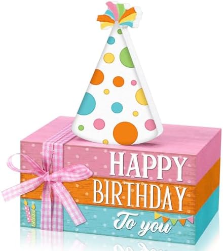 Geelin 4 Pcs Happy Birthday Table Decoration Wooden Book Stack Sign by Geelin
