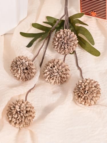 Waipfaru 10pcs Brown Fake Silk Mum Artificial Flowers - Image 4