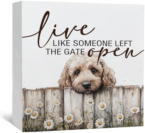 Goldendoodle Wooden Box Sign, Rustic Farmhouse Live Like Someone Left the Gate Open Signs for Home Decor,Farm Dog Office Kitchen Bedroom Decor,Goldendoodle Gifts for Kids Women Men,8x8 by Nitelat