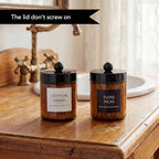 Amolliar Amber Glass Apothecary Jars Qtip Holder w/Plastic Lids,Black 2pc - Image 3