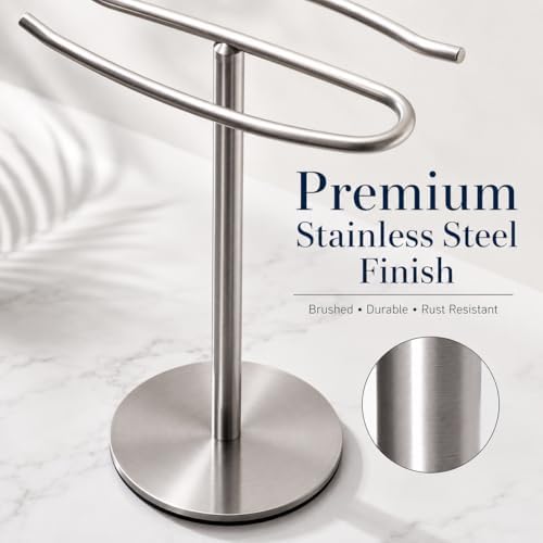 Brushed Nickel Hand Towel Holder Stand,13 Inch Tall Free-Standing Towel Rack, SUS304 Stainless Steel Towel Bar Rack Stand, Tower Bar for Bathroom Kitchen Vanity Countertop… - Image 6
