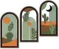 Putuo Decor Boho Wall Decor with Cactus, Modern Wooden Minimalist Wall Decor, Abstract Green Room Decorations 16x8 In Mid Century Artwork for Living Room Bedroom Office in Desert Green Set of 3 by PUTUODECOR