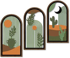 Putuo Decor Boho Wall Decor with Cactus, Modern Wooden Minimalist Wall Decor, Abstract Green Room Decorations 16x8 In Mid Century Artwork for Living Room Bedroom Office in Desert Green Set of 3 by PUTUODECOR