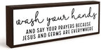 Funny Bathroom Wooden Sign, Wash Your Hands And Say Your Prayers, Funny Farmhouse Bathroom Wall Decor, Rustic Wood Restroom Sign for Home Guest Bath, Humorous Wood Bathrooms Decor, 9.5 x 3.1 Inches by Unknown