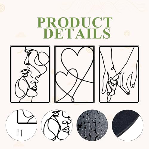 3 Pcs Metal Minimalist Line Wall Art, Love Heart Metal Wall Decor - Image 4