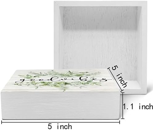 SRADMO Inspirational Botanical Eucalyptus Leaves Wood Box Sign Desk Decor, Green Rustic Eucalyptus Leaves Wooden Block Box Sign Decor for Home Office Shelf Table Decorative Accessories - Image 2