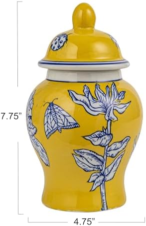Creative Co-Op Decorative Ceramic Ginger Jar with Domed Lid, Yellow - Image 2
