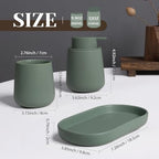 INGOFIN 3 Pcs Ceramic Bathroom Accessory Set - Liquid Soap Dispenser, Toothbrush Holder & Tray, Bathroom Counter Set, Countertop Essentials for Home, Guest Bathroom, or Office Use, Matte Green - Image 2