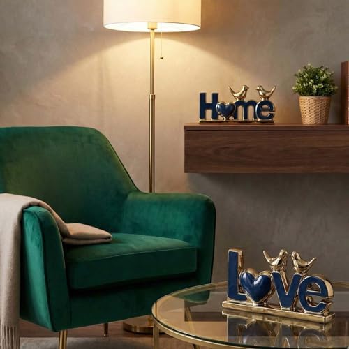 Love Sign Decor,Gold Room Decor Aesthetic, Knick Knack Shelf,Bird Decor, Boho Bookshelf,Abstract Statue,for Living Room,Bedroom, Contemporary Tv Stand Set of 2 (2, Gold Blue) - Image 6