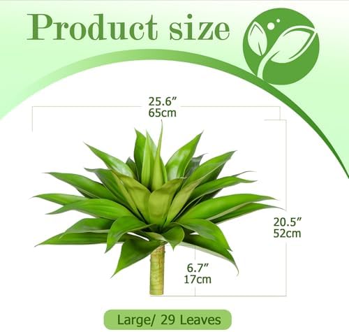 Artificial Agave Plant 25.6'' Fake Agave Plant Artificial Plants Outdoor Uv Resistant Artificial Fake Plants Suitable for Indoor Home Decor Outdoor Courtyard Balcony Terrace Decor 1Pcs (Green) - Image 2