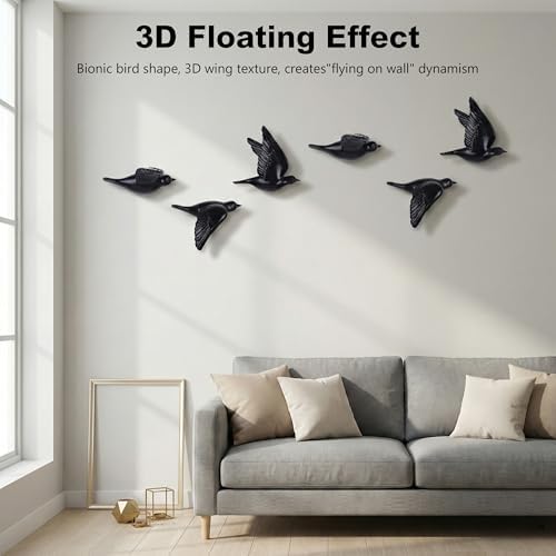 Black 3D Flying Bird Wall Decor Set of 3, Resin Bird Wall Sculptures - Image 6