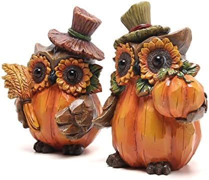 Hodao Harvest Decor Resin Owl Figurines with Sunflower and Pumpkin, Thanksgiving Collectible Statue for Autumn Table Decor, Rustic Fall Accent Gift for Home and Garden Seasonal Decoration - Image 3