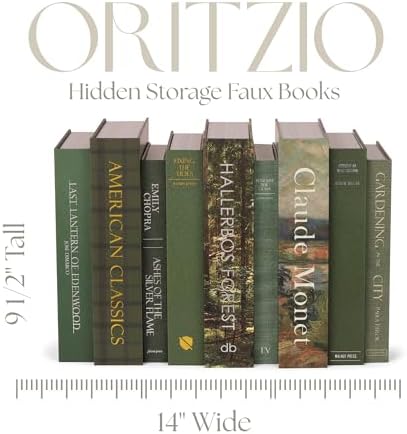 ORITZIO Green Faux Books Set of 9 - Concealed Storage Faux Books Perfect for Coffee Table, Home Staging, Interior Design & Fashion Books, Old Money Asesthetic - Image 4