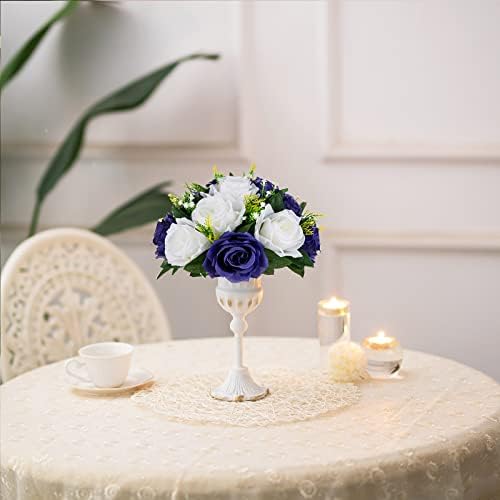 BLOSMON Navy Blue Rose Flowers: 2 Pcs Fake Floral Balls Centerpiece for Wedding Table Centerpieces - Artificial Silk Kissing Bouquet Flower Arrangement for Home Party Event Decor - Image 6