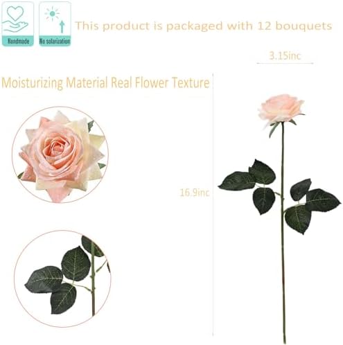 Kimura's Cabin 12pcs Real Touch Rose Artificial Flowers Long Stem,Champagne - Image 2