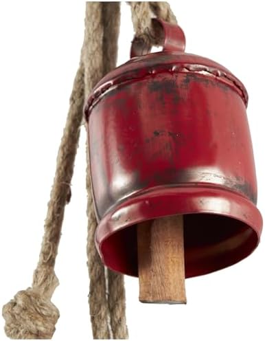 Deco 79 Metal Indoor Outdoor Decorative Cow Bells Tibetan Inspired Cascading Meditation Bell with 4 Bells on Jute Hanging Rope, Cow Bell 3" x 3" x 27", Red - Image 5