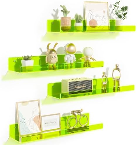 upsimples 4 Pcs 15" Acrylic Shelves for Wall Display, Fluorescent Green by upsimples