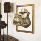 JJALIGHTS Exquisite Resin Animal Head Wall Sculpture (Gift Metal Frame) - Imitation Copper Vintage Decor for Living Room, Bedroom & Office | Decorative Wall Hanging Art(Hippo) - Image 4
