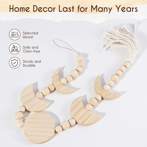 Wooden Moon Phase Wall Hanging, Celestial Bedroom Decor Aesthetic Boho for Home (Beige) - Image 4