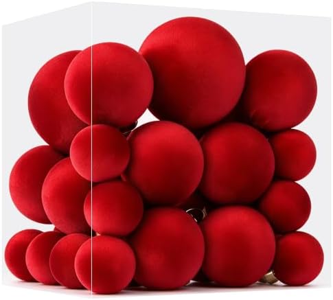 Velvet Christmas Ball Ornaments - 30pcs Flocked Christmas Ornaments Set Shatterproof Classic Hanging Xmas Tree Decorations with Rope for Wreath Holiday Home Decor (Red) by Unknown