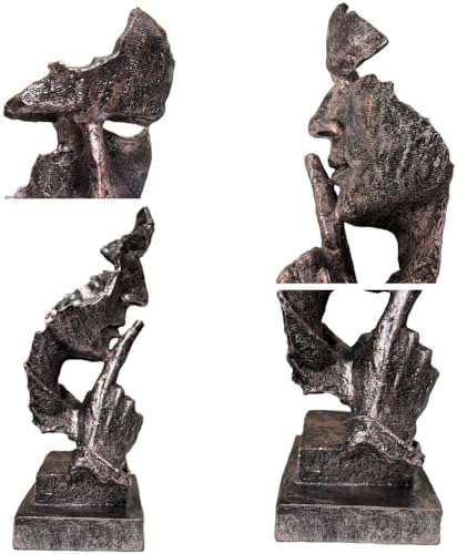 Silence is a Golden Statue Modern Mens Creative Office Home Room Decorations Sculpture Bookshelf Decorative 4.7 x 4.3 x 13.1in(Ancient Gold) Modern Home Décor - Image 2