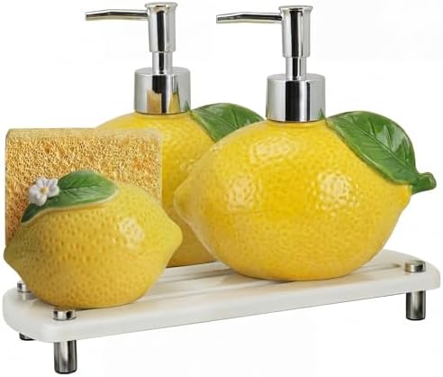 4 Pcs Lemon Kitchen Decor Ceramic Soap Dispenser Set by Singhoow