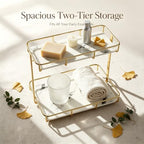 Bathroom Organizer Countertop Perfume Organizer Makeup Organizer Cosmetics Storage Display Rack Vanity Tray Dresser Stainless Steel Gold Shelf White Marble Ceramic Tray - Image 4