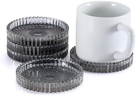 Modern Clear Coaster Set of 5- Glass Coasters for Drinks, Clear Black - Image 7