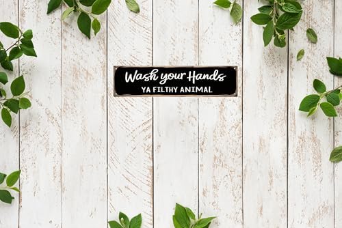 CSWLJS Funny Rustic Metal Tin Signs Wash Your Hands Ya Filthy Animal Kitchen Sign Wall Decor Black Vintage Farmhouse Bar Decor for Home Pantry Dining Room Coffee Shop 4x16 In - Image 6