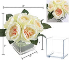 Artificial Peony Silk Flower Centerpieces Faux Floral Arrangement in Glass Vase for Home Wedding Table Decoration (Champagne) - Image 7