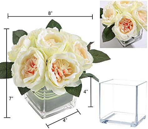 Artificial Peony Silk Flower Centerpieces Faux Floral Arrangement in Glass Vase for Home Wedding Table Decoration (Champagne) - Image 7