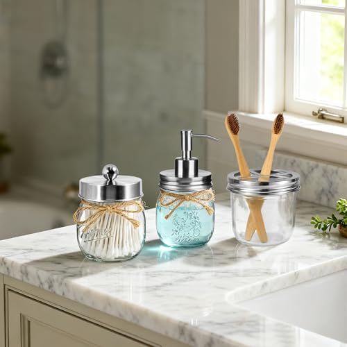 Amolliar Glass Mason Jar Bathroom Accessories Set 4 Pcs (Brushed Nickel) - Image 7