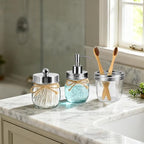 Amolliar Glass Mason Jar Bathroom Accessories Set 4 Pcs (Brushed Nickel) - Image 7